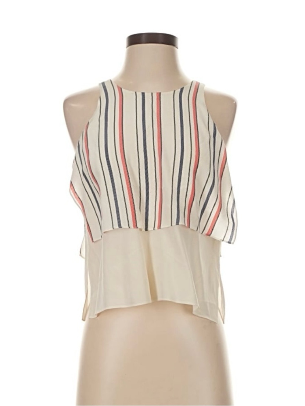 Elizabeth and James Cream Silk Top with Navy and Coral Stripes